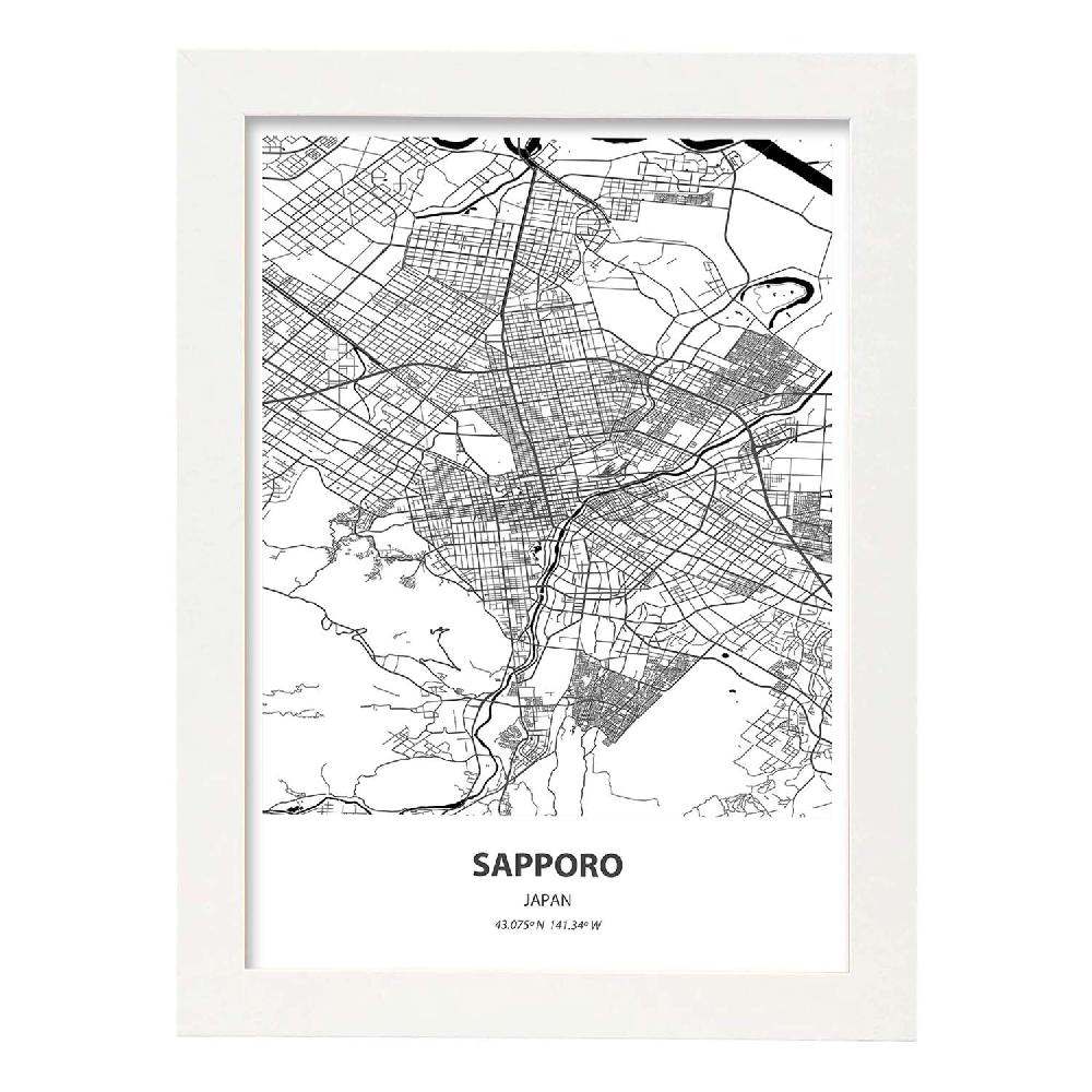 Nacnic Lámina Mapa De Sapporo - Japon En Negro