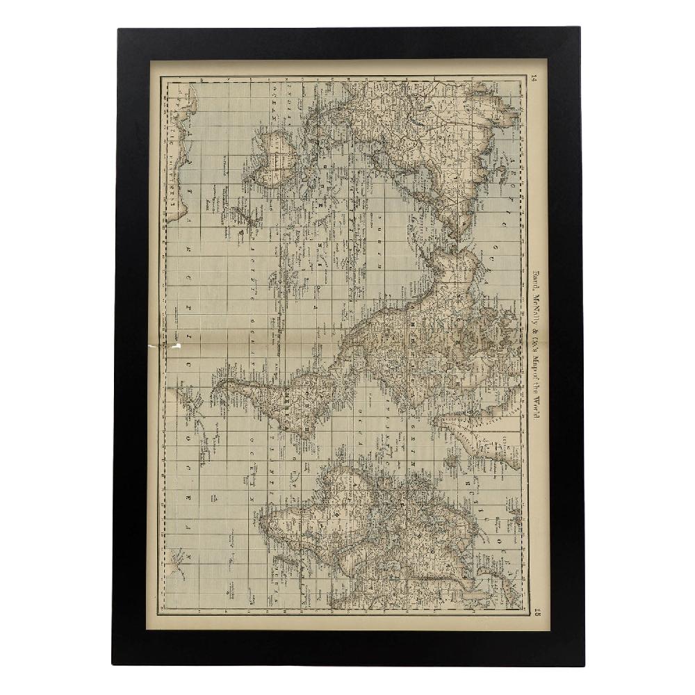 Nacnic Lámina Mapa Del Mundo Rand McNally 1887