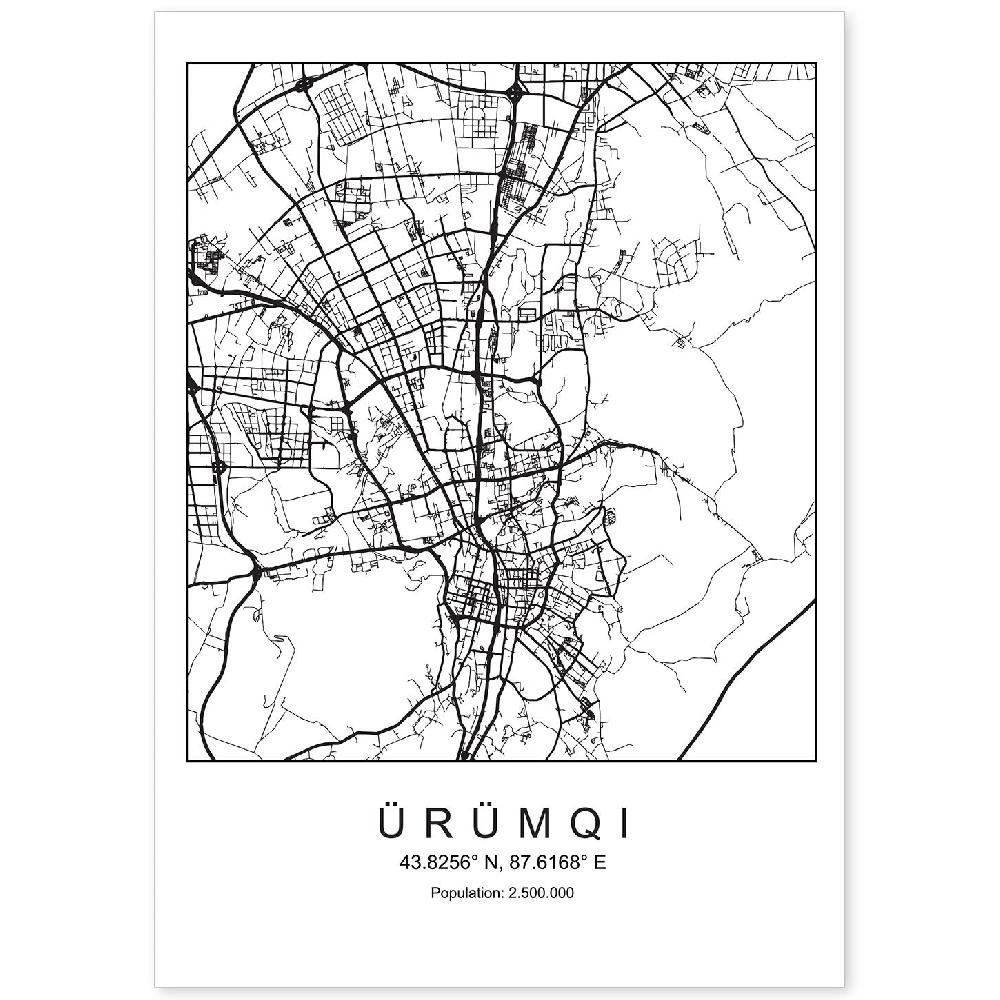 nacnic Lámina Mapa Estilo Nórdico de Urumqi