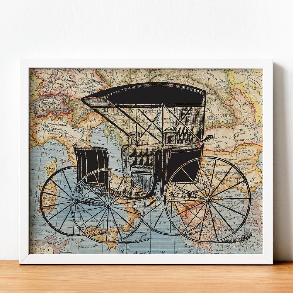 nacnic Lámina Mi Carro Vintage sobre Mapas