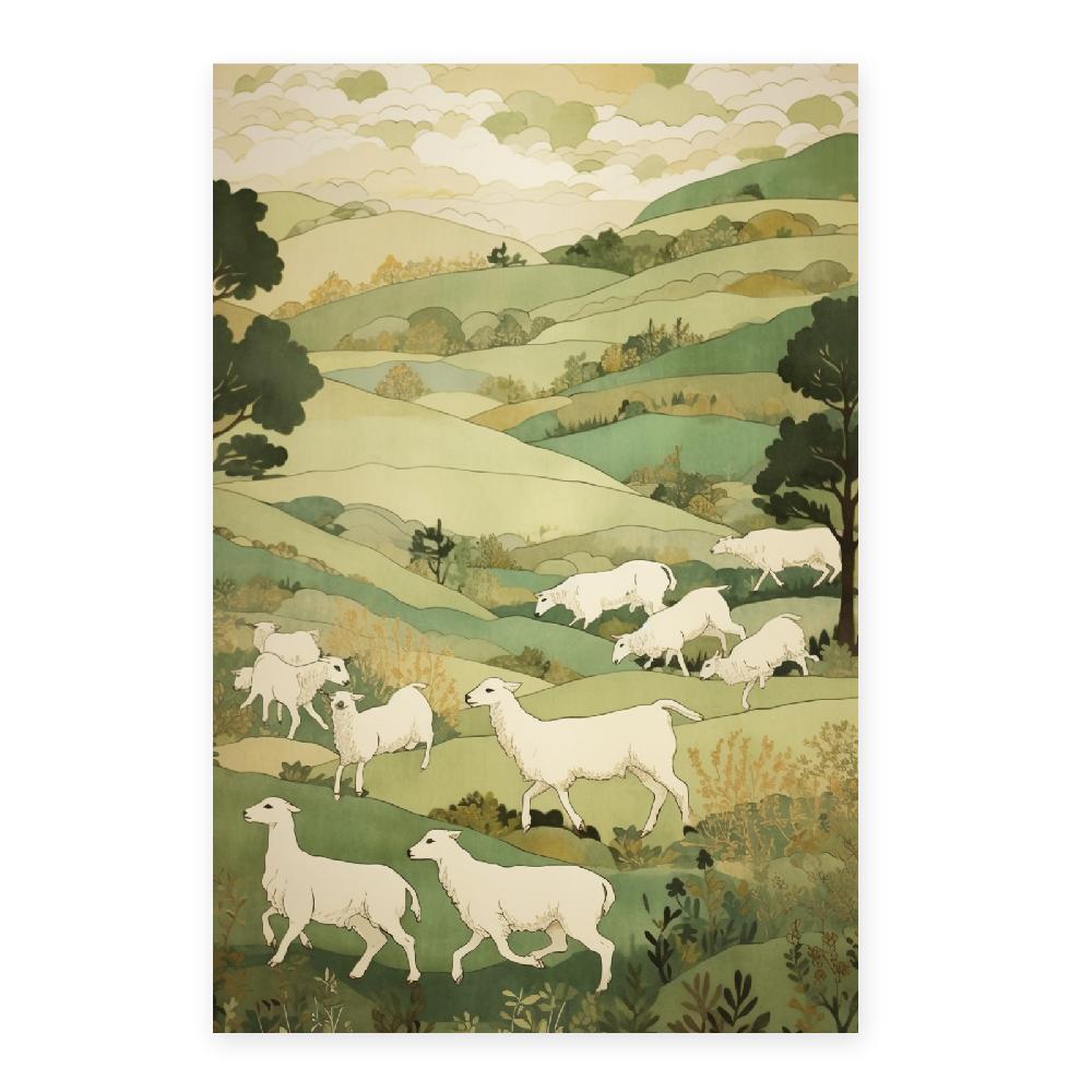 Nacnic Lámina Ovejas Y Corderos En Primavera