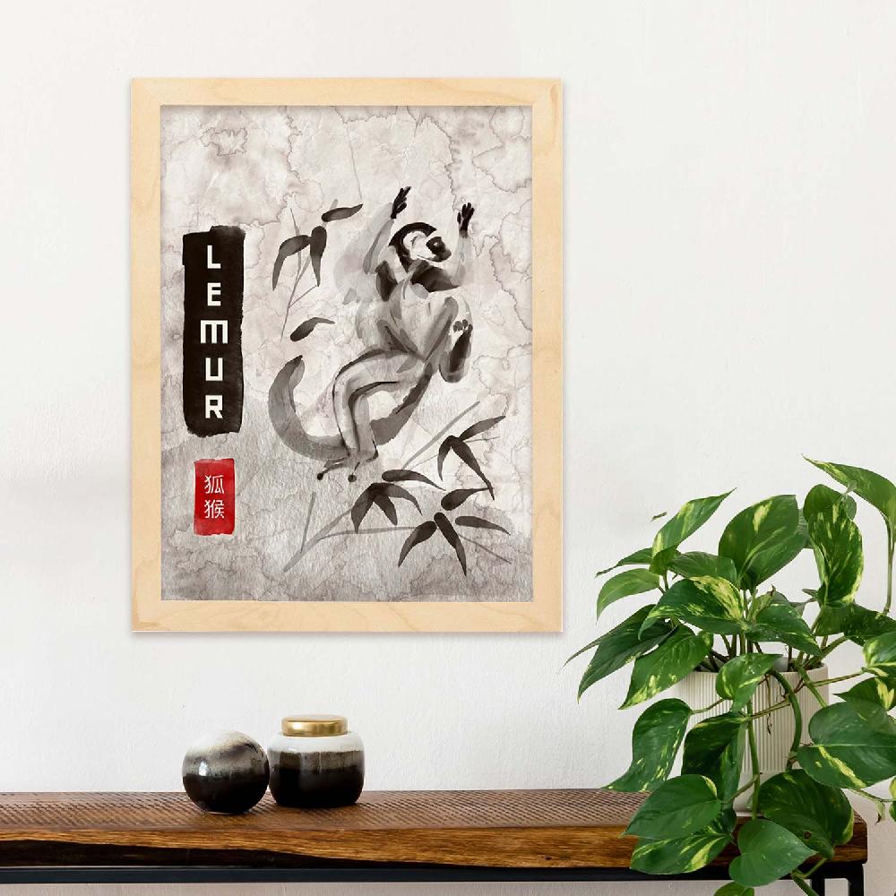 Nacnic Lámina Sumi-E De Lemur En Tonos Grises