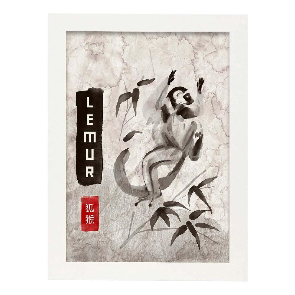 Nacnic Lámina Sumi-E De Lemur En Tonos Grises