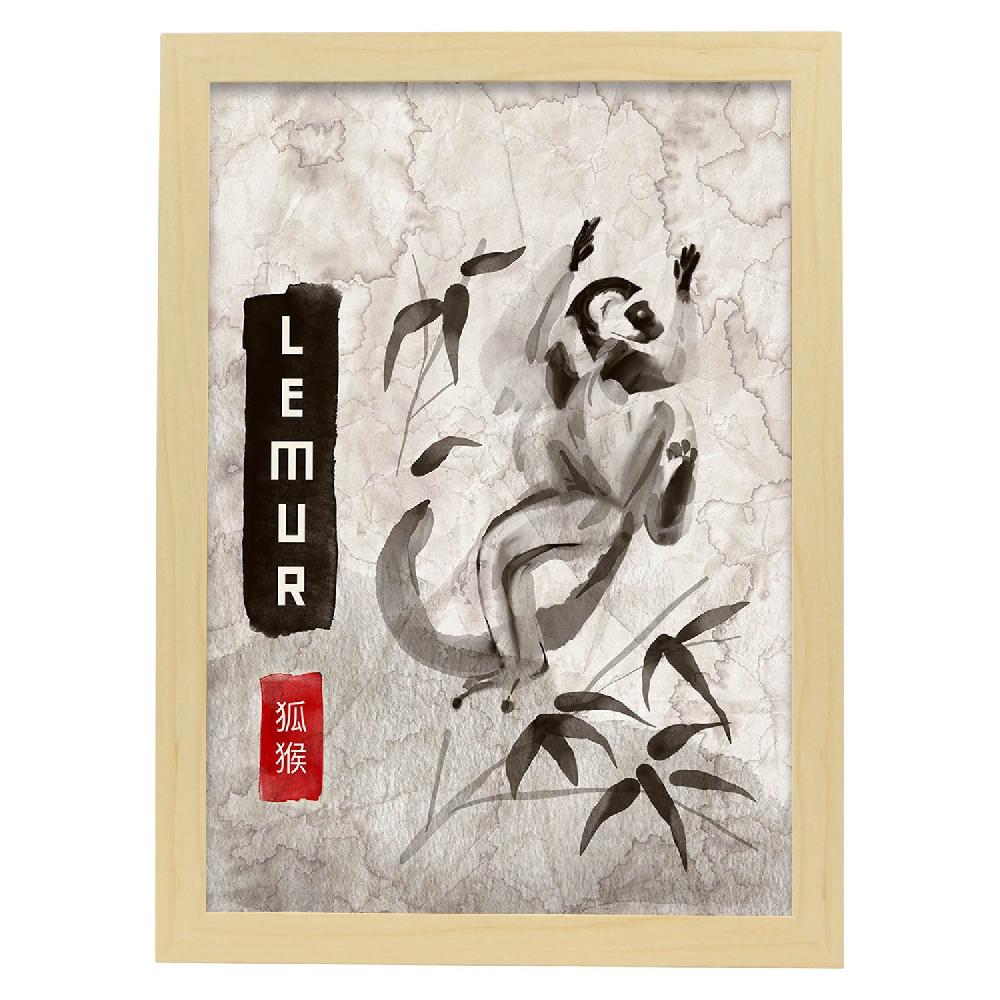 Nacnic Lámina Sumi-E De Lemur En Tonos Grises