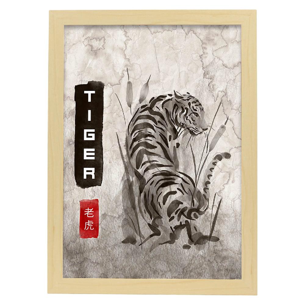 Nacnic Lámina Sumi-E De Tigre Vintage En Grises