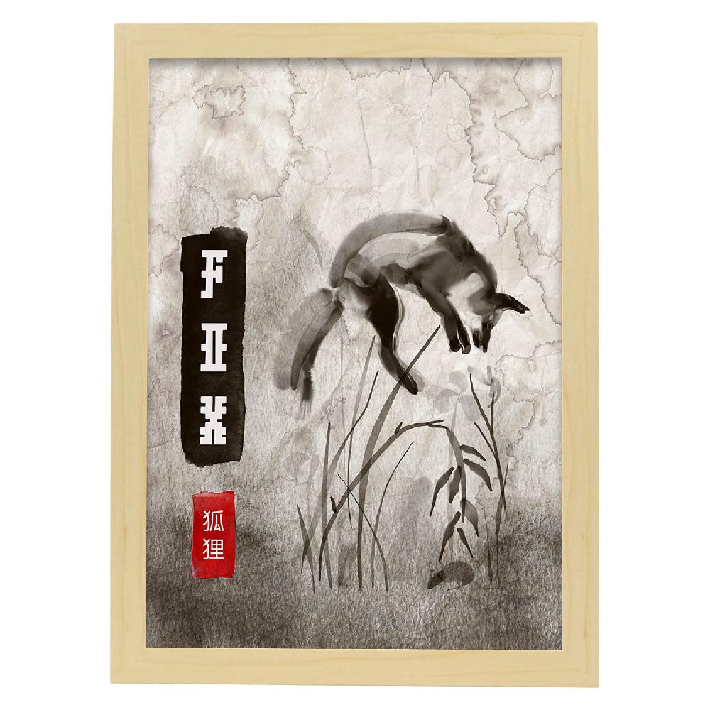 Nacnic Lámina Sumi-E De Zorro Vintage En Grises