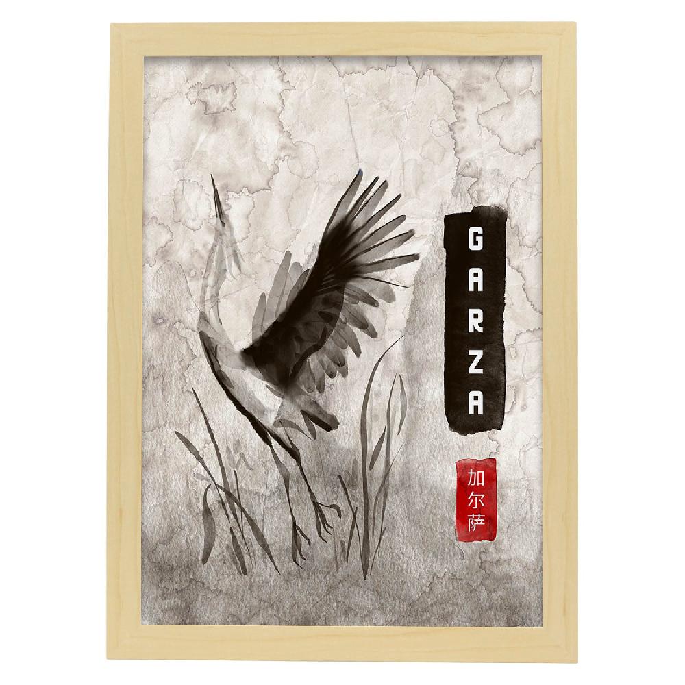 Nacnic Lámina Sumi-E Garza Vintage En Grises