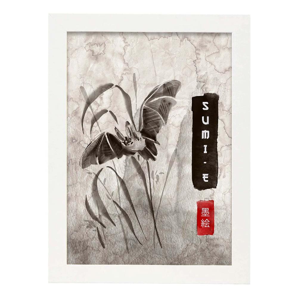 Nacnic Lámina Sumi-E Murcielago Vintage En Grises