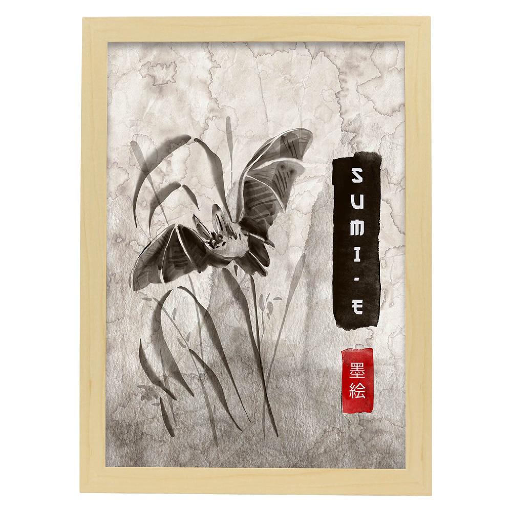 Nacnic Lámina Sumi-E Murcielago Vintage En Grises