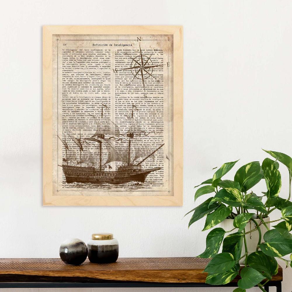Nacnic Lámina Vintage De Barco Antiguo Con Brujula