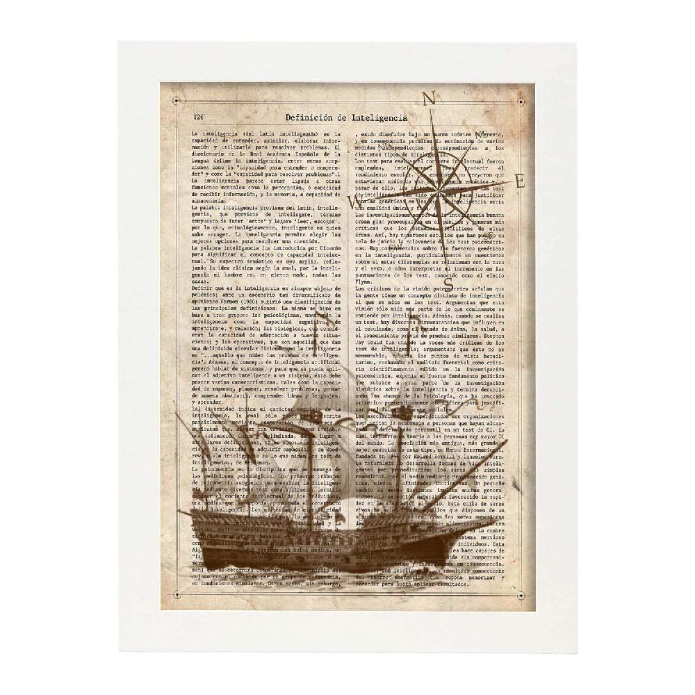 Nacnic Lámina Vintage De Barco Antiguo Con Brujula