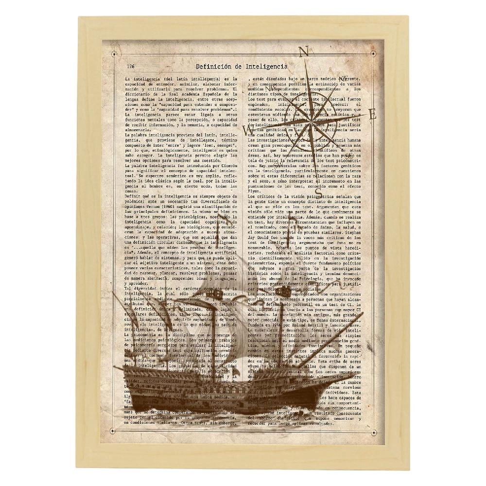 Nacnic Lámina Vintage De Barco Antiguo Con Brujula