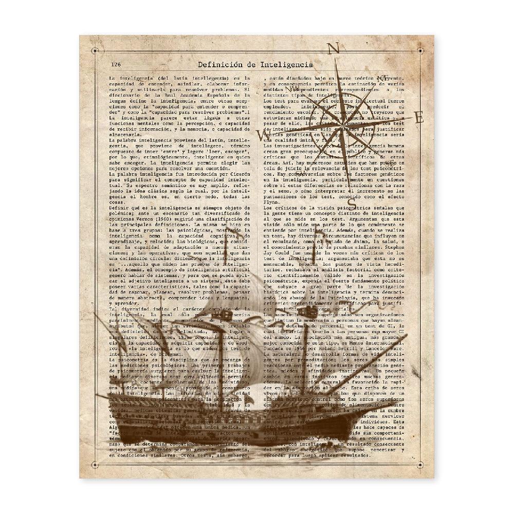 nacnic Lámina Vintage de Barco Antiguo con Brujula