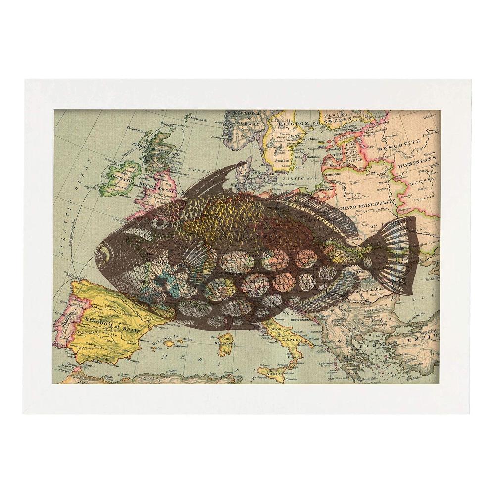 Nacnic Lámina Vintage De Mapa Con Pez En Europa