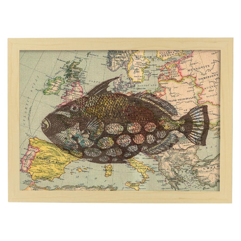 Nacnic Lámina Vintage De Mapa Con Pez En Europa
