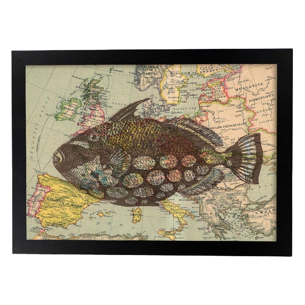 Nacnic Lámina Vintage De Mapa Con Pez En Europa