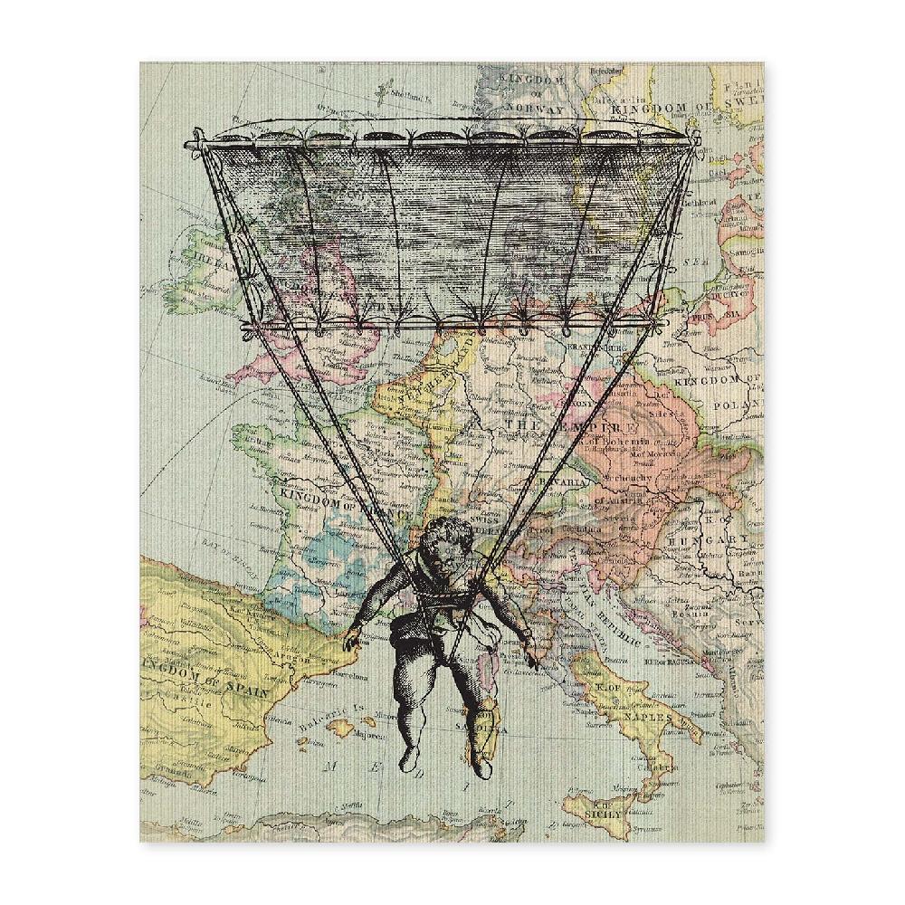 nacnic Lámina Vintage de Mapa Volando sobre Europa