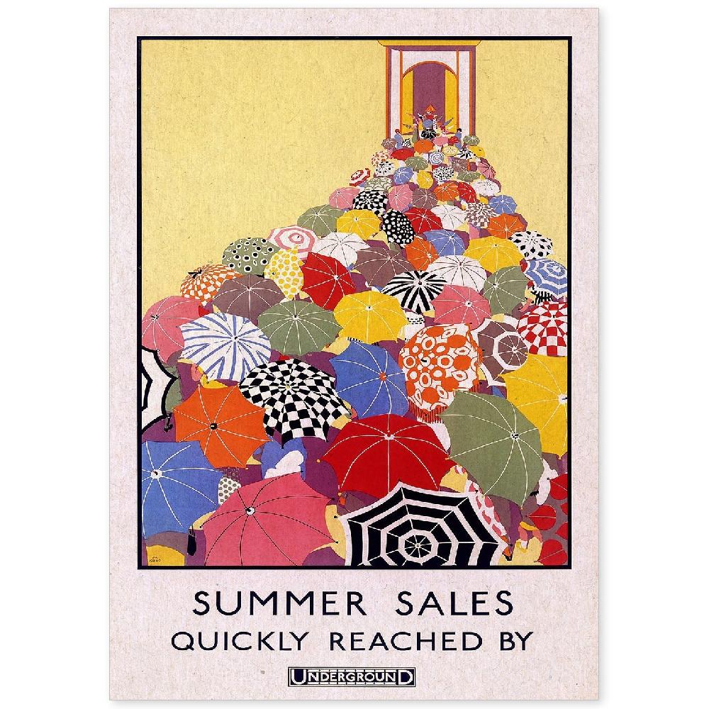 nacnic Lámina Vintage de Paraguas en Londres