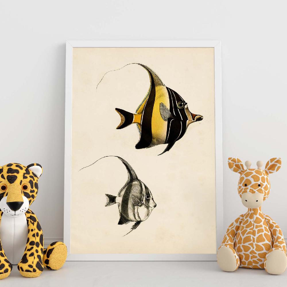 Nacnic Lámina Vintage De Peces Amarillo Y Negro