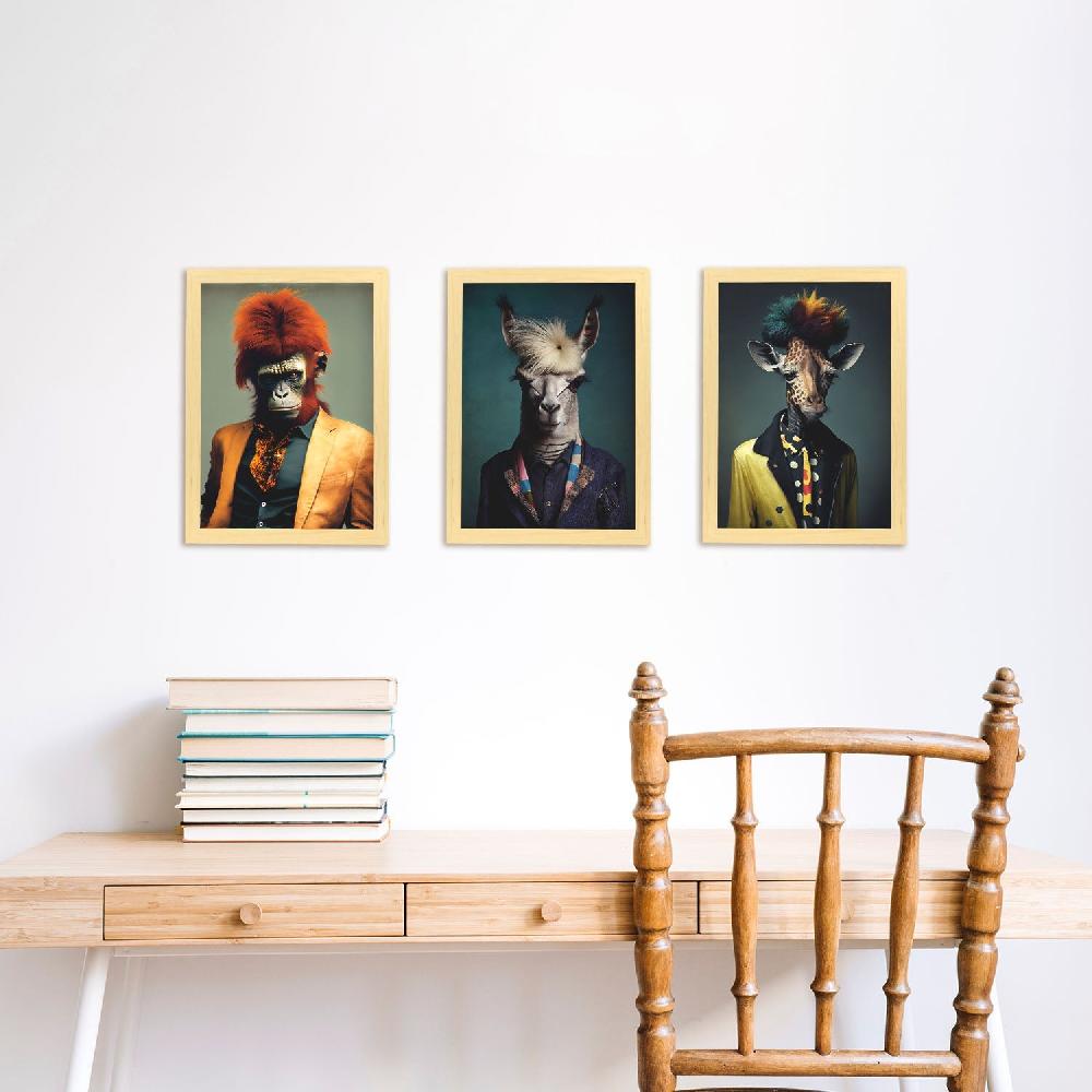 Nacnic Nacnic Laminas De Animales Humanos: Girafe Llama Orangután Para Diseño De Dormitorio O Sala De Estar