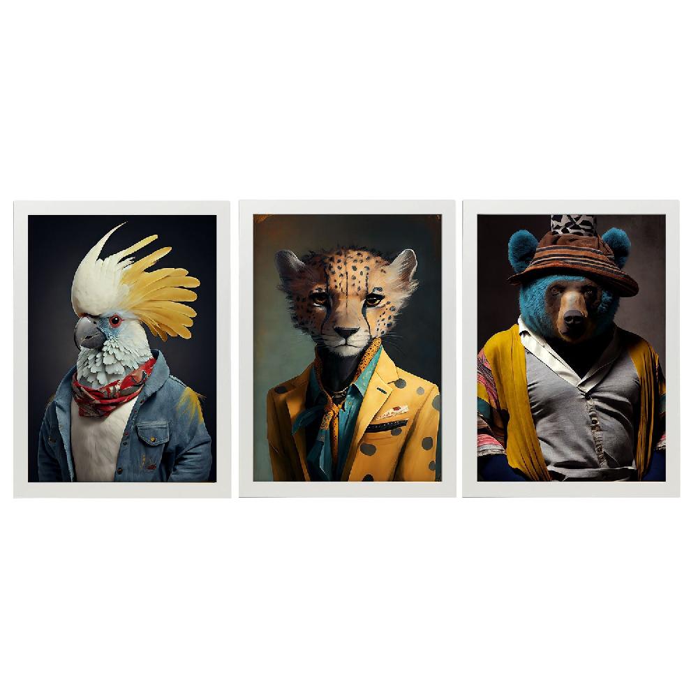 Nacnic Nacnic Láminas De Arte De Pared De Animales Humanos: Oso Guepardo Cacatúa