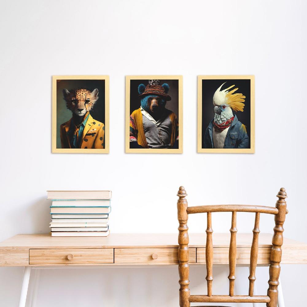 Nacnic Nacnic Láminas De Arte De Pared De Animales Humanos: Oso Guepardo Cacatúa