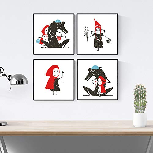 nacnic Pack de 4 láminas Caperucita Roja
