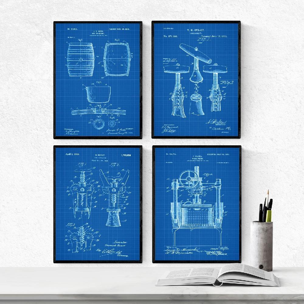 Nacnic Pack De 4 Láminas De Patentes De Vino Azul