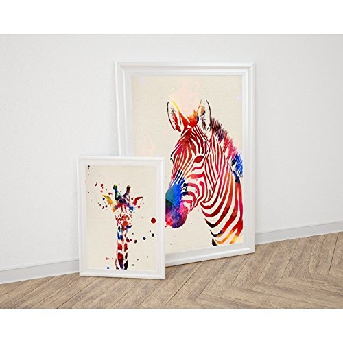 nacnic Pack de láminas acuarela Jirafa y Zebra