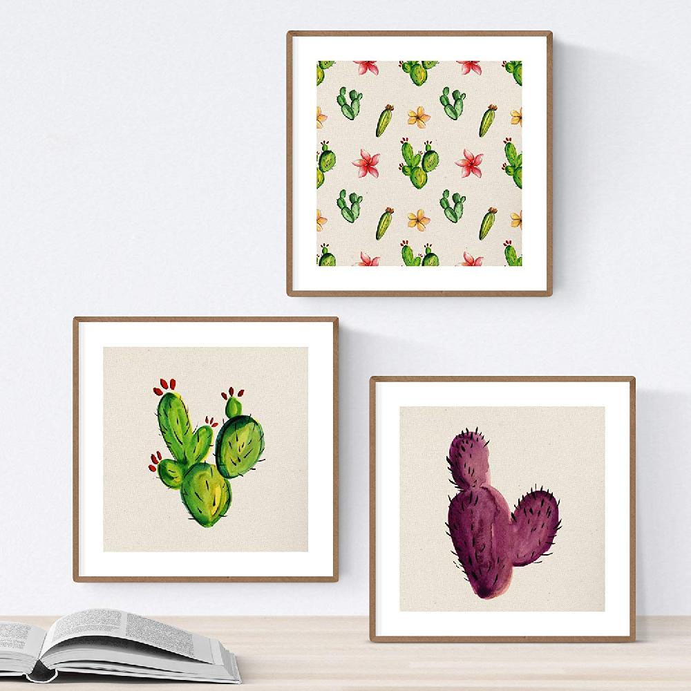 Nacnic Pack De Tres Láminas De Cactus Cuadrados