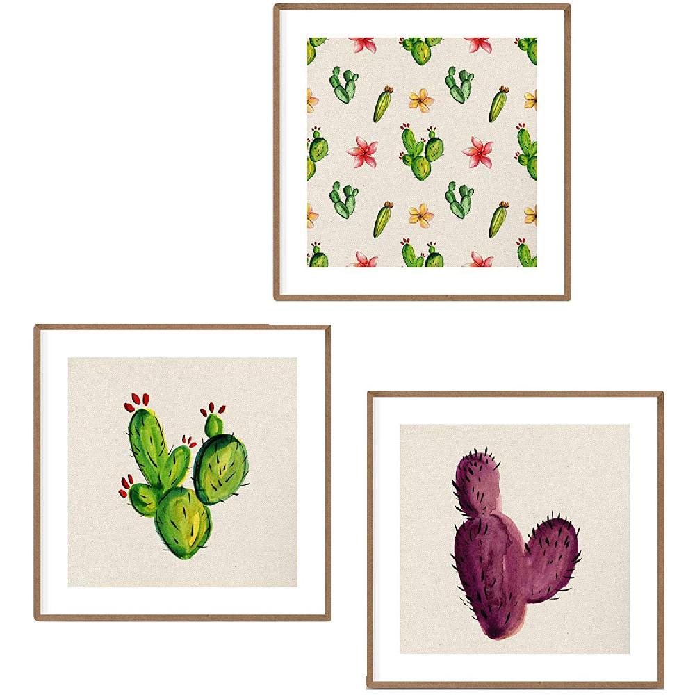 nacnic Pack de Tres Láminas de Cactus Cuadrados