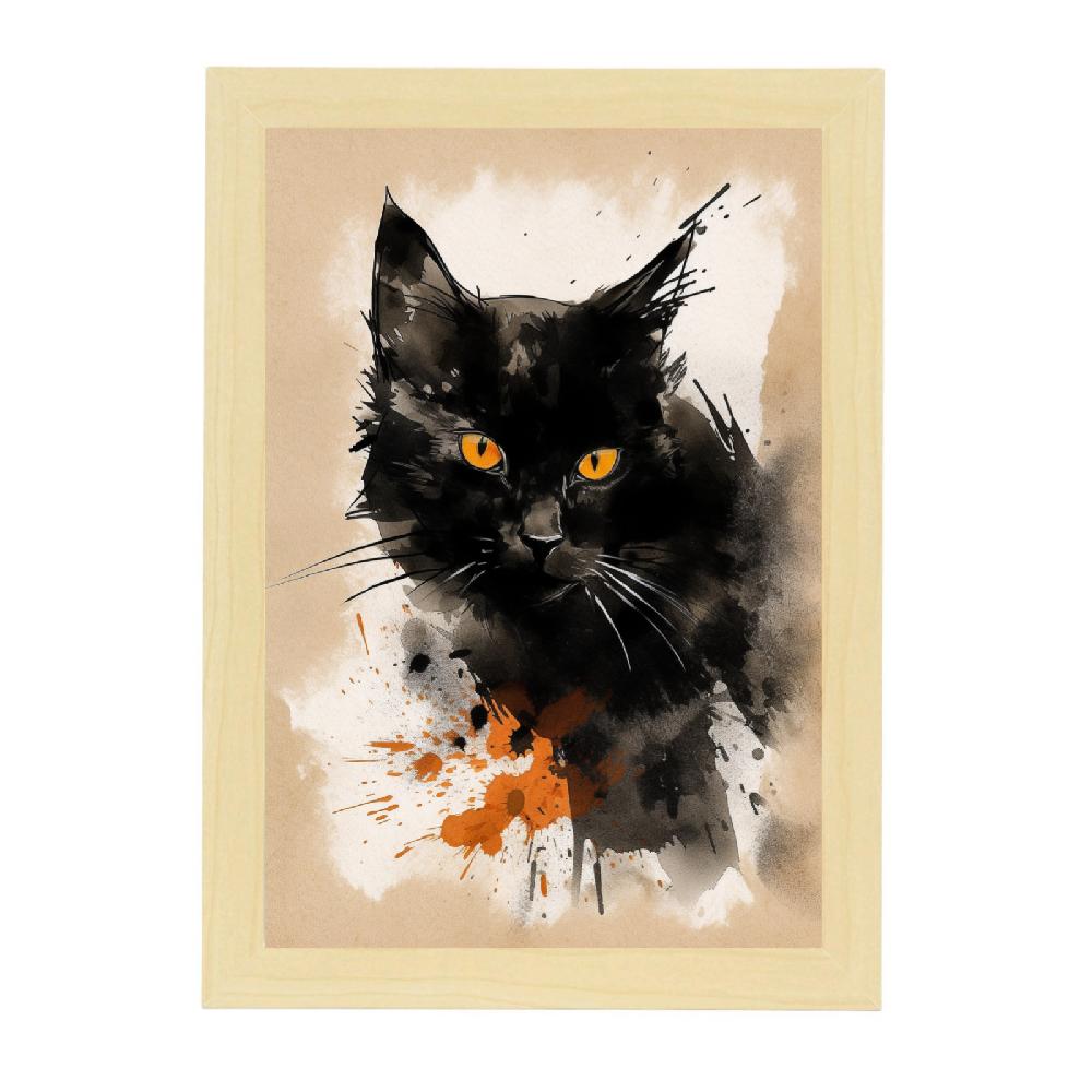 Nacnic Póster De Gato Negro Al Estilo Sumi-E