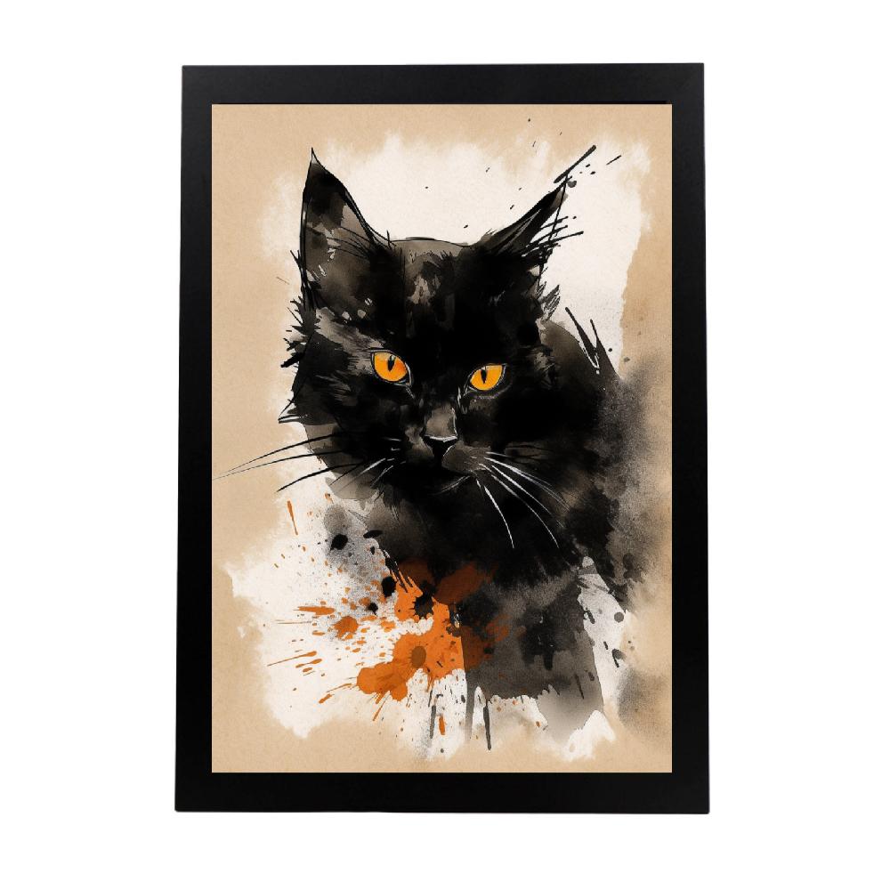 nacnic Póster de Gato Negro al estilo Sumi-E