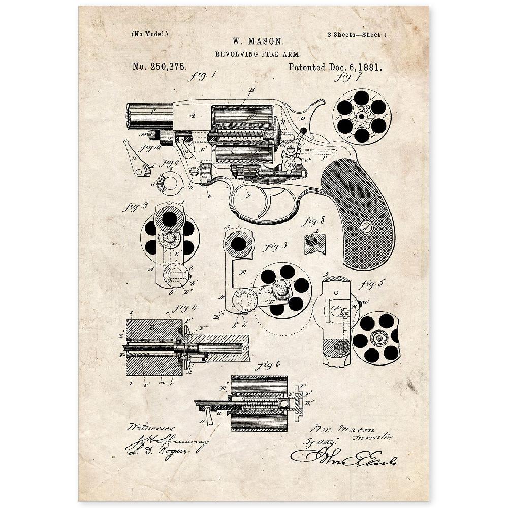 nacnic Poster de Patente de Revolver Antigua