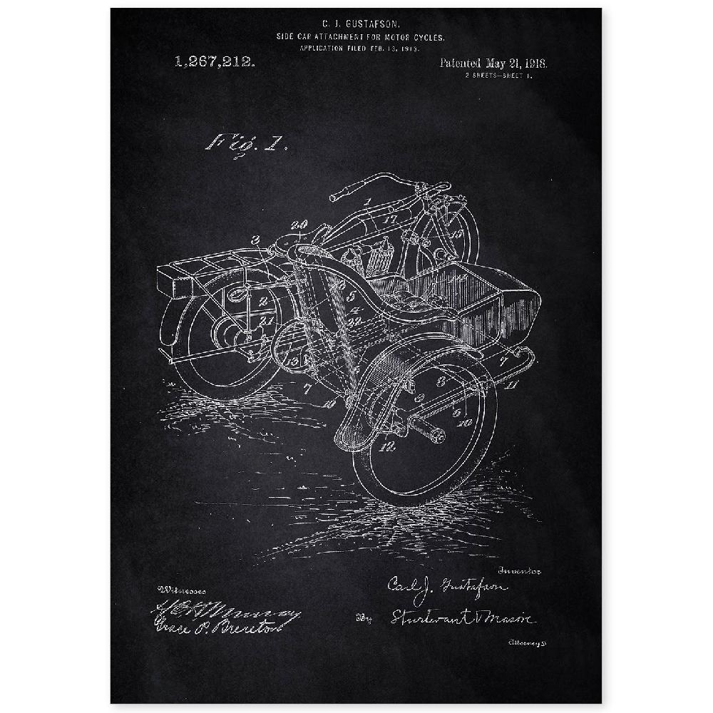 nacnic Poster de Patente de Sidecar Antigua