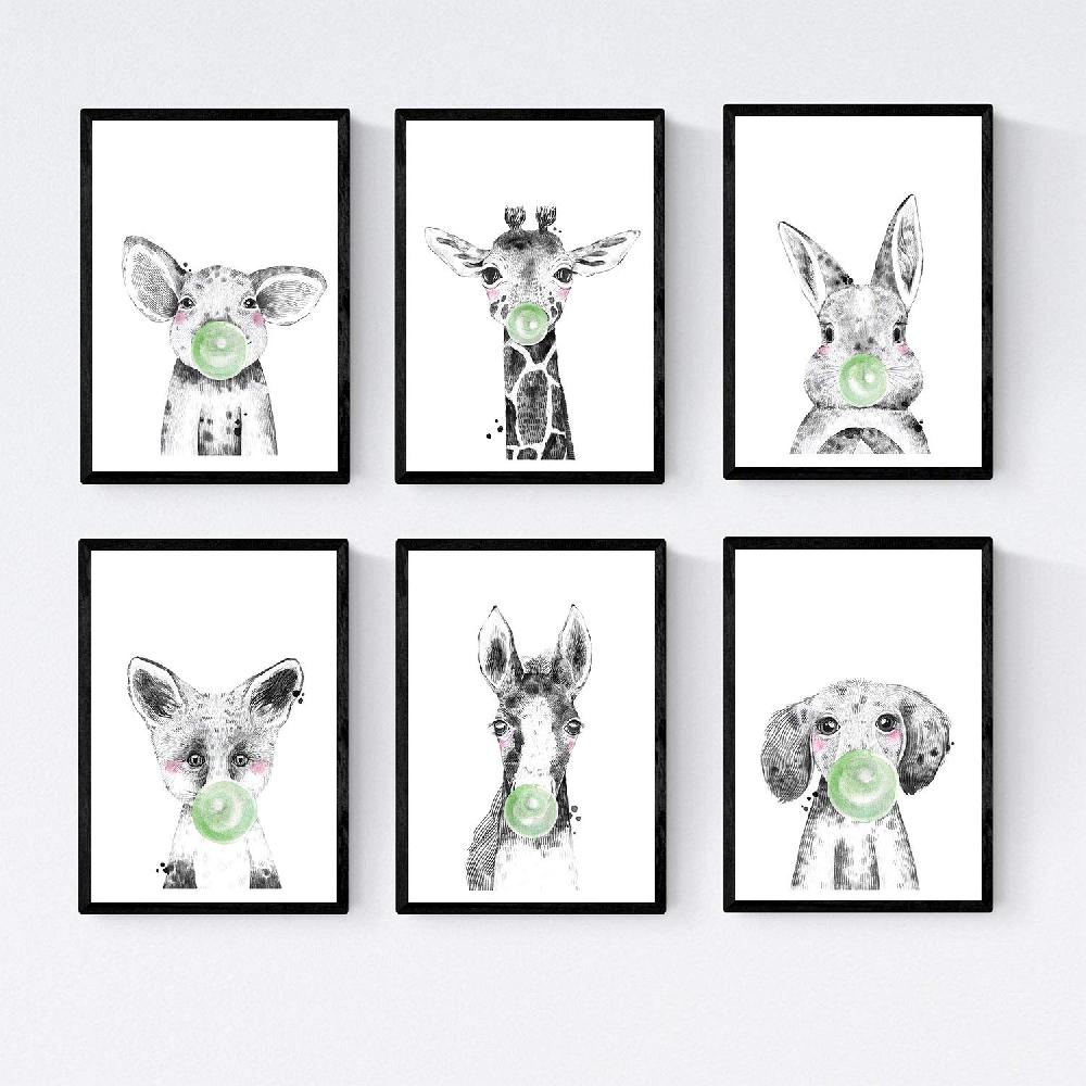 nacnic Set 6 láminas de animales bebes con chicle