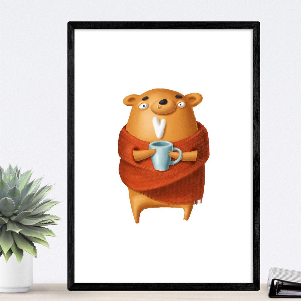 Nacnic Set De 2 Láminas De Osos Abrazo Y Café