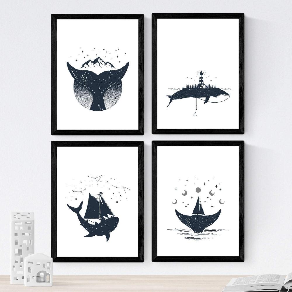 nacnic Set de 4 láminas de Ballenas en