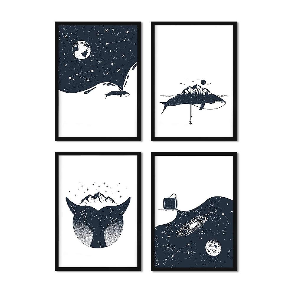Nacnic Set De 4 Láminas De Ballenas Y Vía Láctea