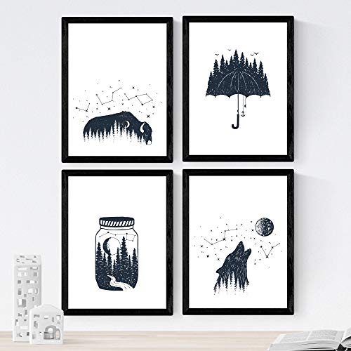 Nacnic Set De 4 Láminas De Bosque Salvaje En