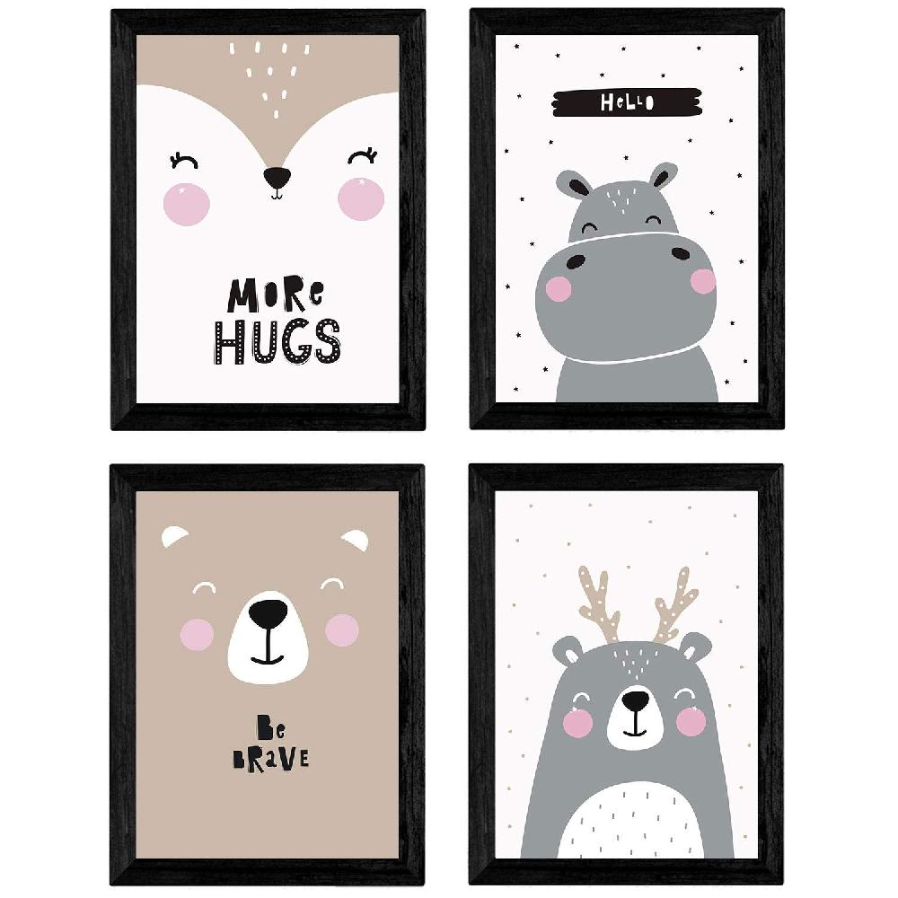 nacnic Set de 4 láminas de Oso Hipopotamo y Erizo