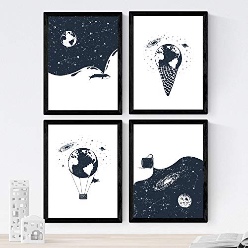 Nacnic Set De 4 Láminas De Tierra Espacio