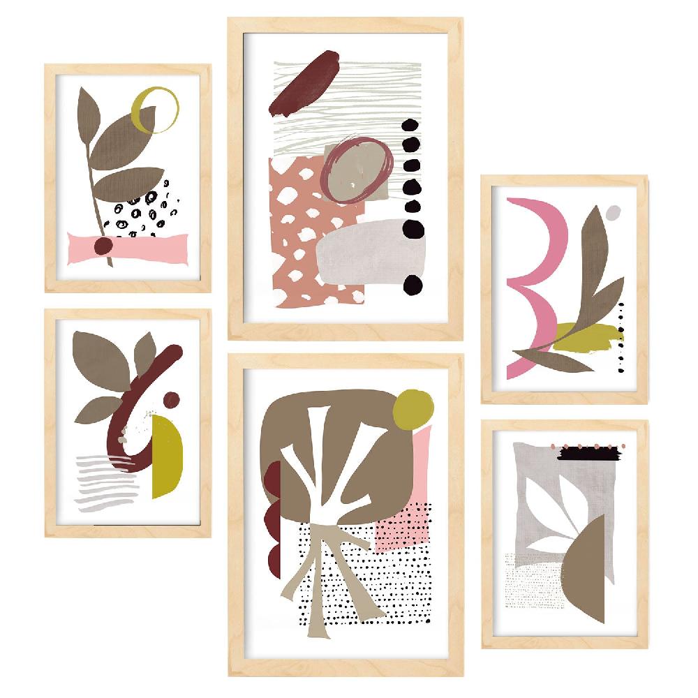 Nacnic Nacnic Set De 6 Laminas Abstractas De Flores Estéticas Para Sala De Estar Y Dormitorio