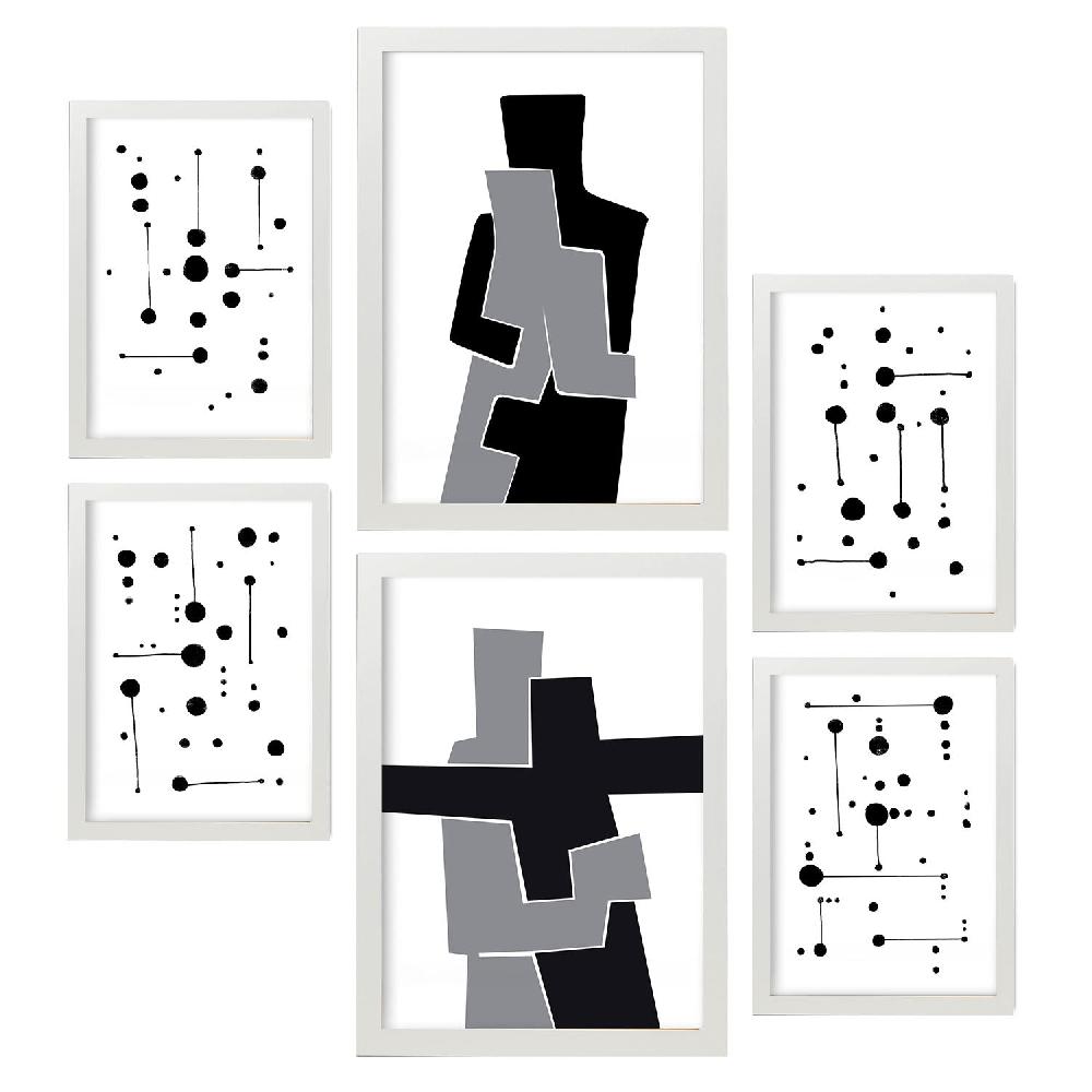 Nacnic Nacnic Set De 6 Láminas Abstractas En Blanco Y Negro