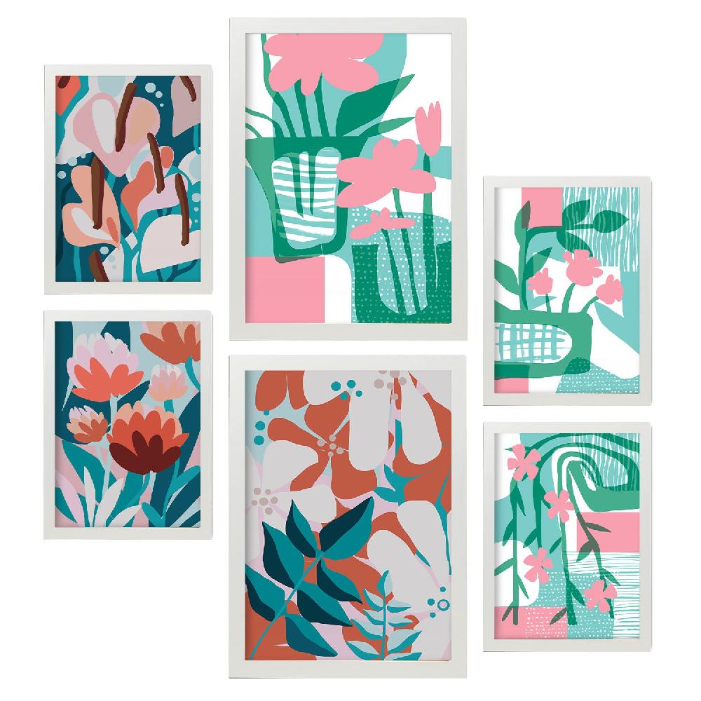 Nacnic Nacnic Set De 6 Láminas De Flores Abstractas En Verdes Rosados