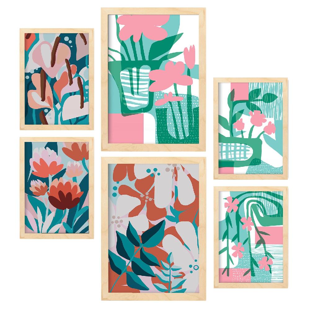 Nacnic Nacnic Set De 6 Láminas De Flores Abstractas En Verdes Rosados