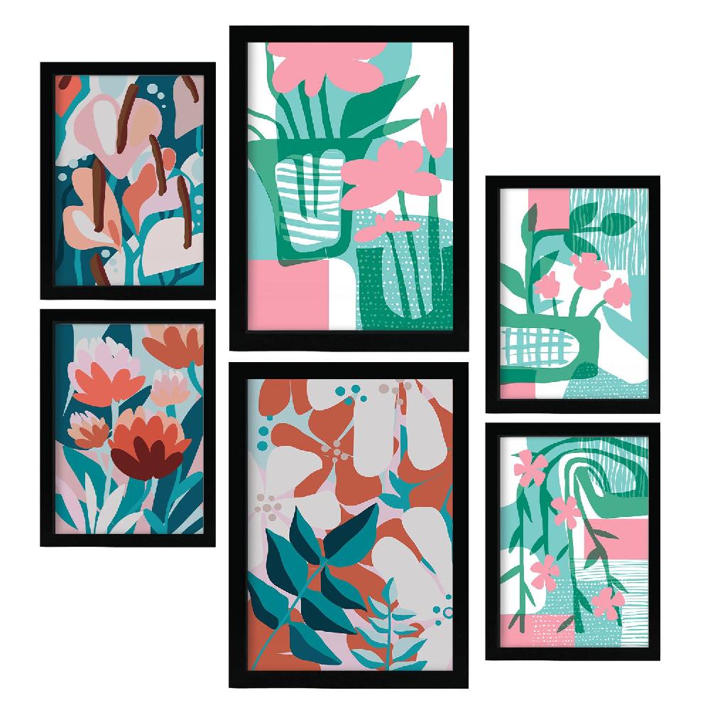 Nacnic Nacnic Set De 6 Láminas De Flores Abstractas En Verdes Rosados