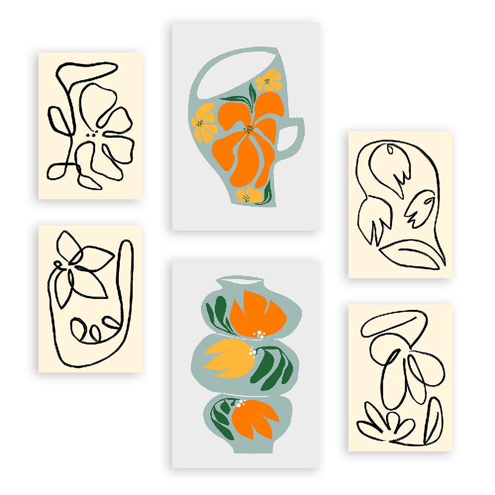 nacnic Nacnic Set de 6 Láminas de Jarrón Abstracto de Flores