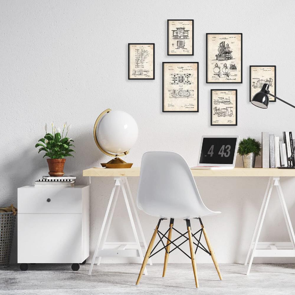 Nacnic Set De 6 Láminas De Patentes De Tren Retro