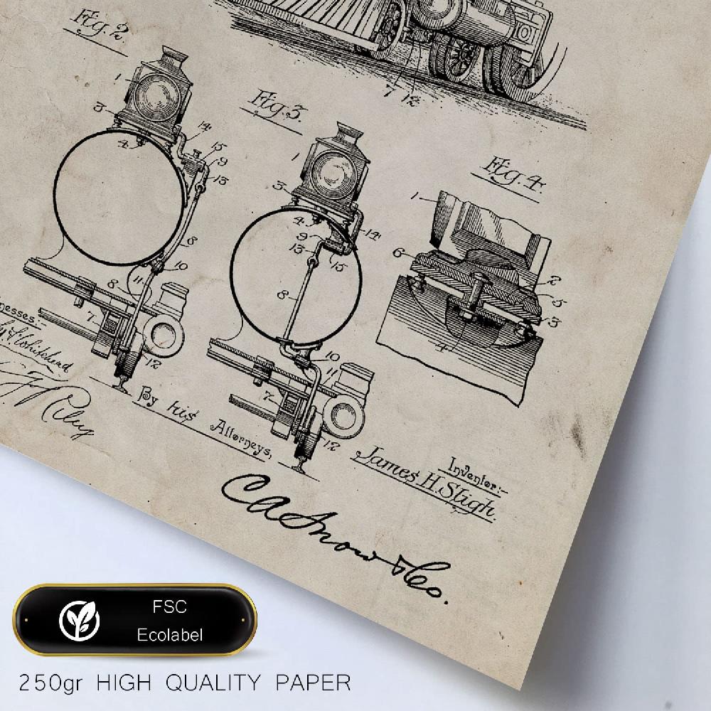 Nacnic Set De 6 Láminas De Patentes De Tren Retro